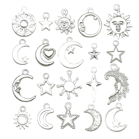 Himmlische Sonne Mond Stern Charms Zinklegierung Versilbert Anhänger Für DIY Schmuckherstellung Armband Halskette Zubehör