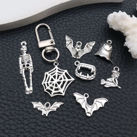 Antiek Zilveren Legering Halloween Hangers Geest Vleermuis Spinnenweb Pompoen Schedel Charms Voor DIY Sieraden Maken
