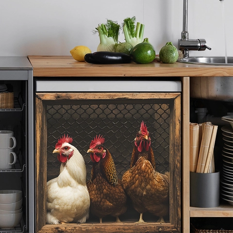 Pegatina 3D Simulación Gallo Pollo para Lavavajillas Gabinete de Cocina Refrigerador Calcomanía Pared Decorativa PVC Granja