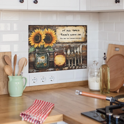 Vintage Rustic Sunflower Glass Jar Tableware Wall Sticker PVC Self Adhesive Kitchen Dining Room Decor Wall Decal English Slogan