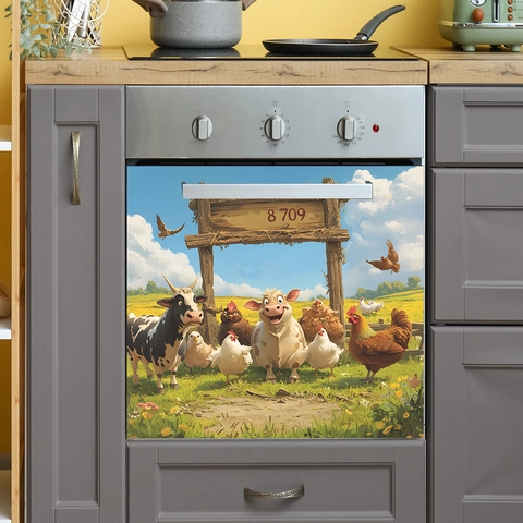 Sticker Lave Vaisselle Armoire Cuisine Animaux Ferme Vache Poulet Sticker Mural Décoratif PVC Auto Adhésif Amovible