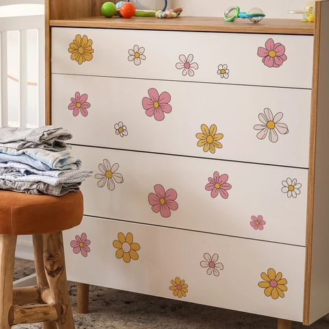 PVC Daisy Flower Wall Stickers Self Adhesive Colorful Floral Decals For Kids Nursery Bedroom Home Decoration