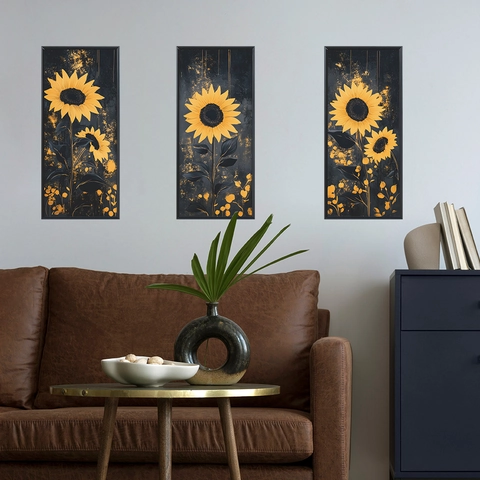 Moderni Adesivi Murali Girasole Nero Oro Splatter Arte Floreale Decalcomanie Decorative Per Camera Da Letto Soggiorno Decor PVC