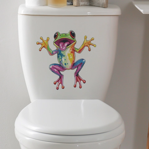 Colorful Cartoon Frog Wall Sticker Waterproof Removable PVC Art Decal For Living Room Bathroom Toilet Seat Decor