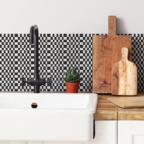 Adesivi per Piastrelle a Scacchiera Bianco e Nero in PVC Impermeabile Autoadesivi per Cucina Bagno Decorazione Griglia
