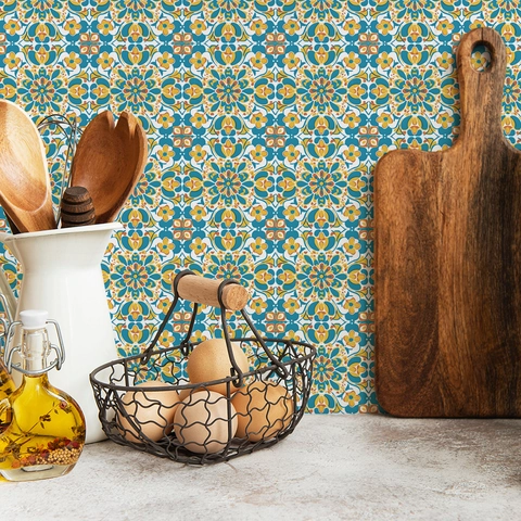 Mandala Retro Floral Tile Stickers Self-Adhesive Waterproof PVC Mosaic Wall Decals For Kitchen Bathroom Home Renovation