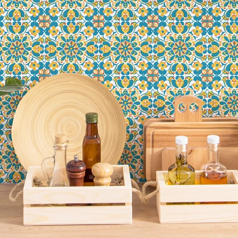 Mandala Retro Floral Tile Stickers Self-Adhesive Waterproof PVC Mosaic Wall Decals For Kitchen Bathroom Home Renovation