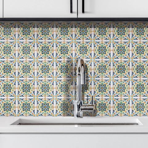 Pegatinas para Azulejos Florales Vintage de PVC Impermeable Autoadhesivo Calcomanías de Pared para Cocina Baño Decoración del Hogar