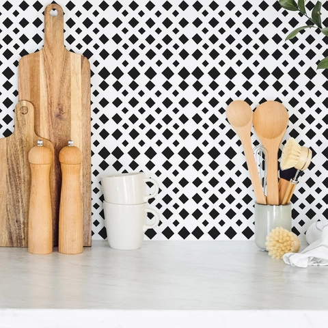 Adesivi per Piastrelle in PVC a Rombi Bianco e Nero Autoadesivi Impermeabili per Decorazione Parete Cucina Bagno Dormitorio Casa