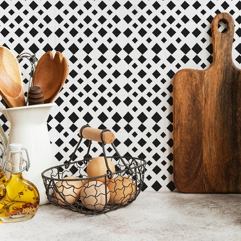Adesivi per Piastrelle in PVC a Rombi Bianco e Nero Autoadesivi Impermeabili per Decorazione Parete Cucina Bagno Dormitorio Casa