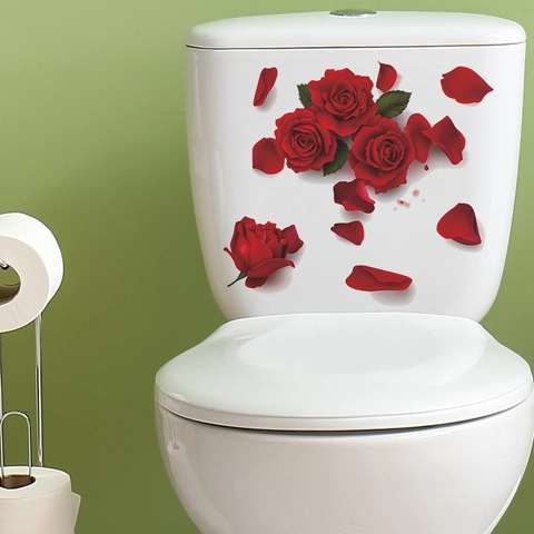 3D Rote Rose Blume Toilettendeckel Aufkleber Abnehmbares PVC Selbstklebend Badezimmer Wandtattoo Dekoratives Floral Mural