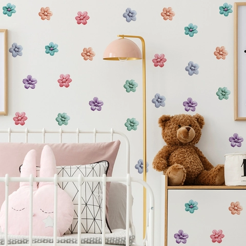 Stickers Muraux Fleur Texture Tricotée 3D Pour Chambre d'Enfant PVC Auto-Adhésif Amovible Floral Décalcomanies Décor Maison