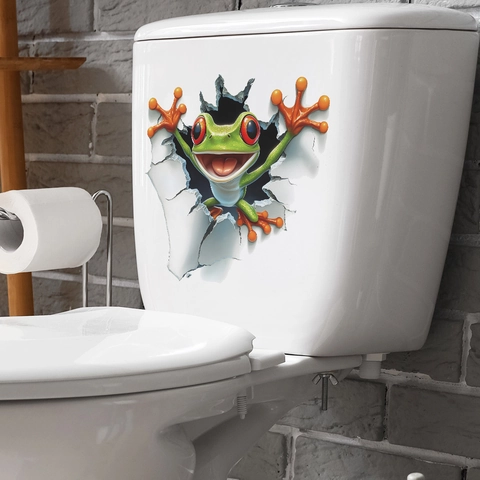 3D Red-Eyed Tree Frog Wall Sticker Creative Cracked Wall Effect Toilet Decal Waterproof PVC Home Decoration For Living Room