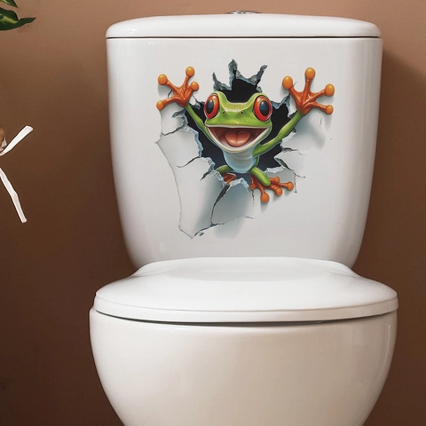 3D Red-Eyed Tree Frog Wall Sticker Creative Cracked Wall Effect Toilet Decal Waterproof PVC Home Decoration For Living Room