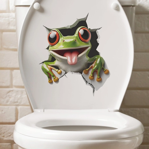 3D Visual Creative Green Frog Wall Sticker Waterproof PVC Decal For Toilet Bathroom Living Room Dorm Home Decor Sticker