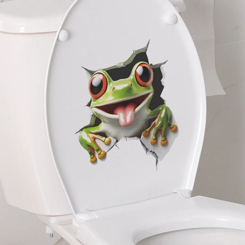 3D Visual Creative Green Frog Wall Sticker Waterproof PVC Decal For Toilet Bathroom Living Room Dorm Home Decor Sticker