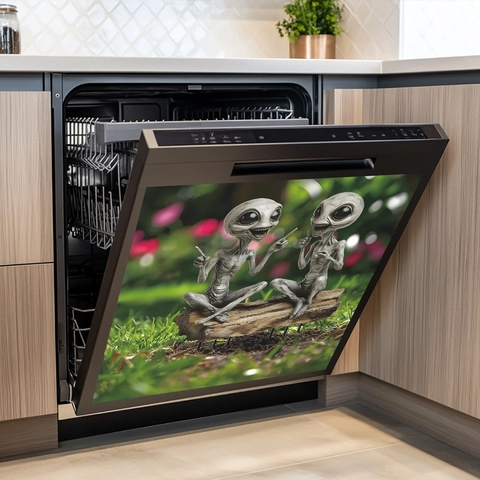 PVC Außerirdischer Spülmaschinenaufkleber 3D Kunst Dekor Selbstklebend Wandtattoo Für Küchenschrank Ofen Haus Dekoration