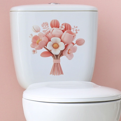 Pegatina de Pared 3D Flor Rosa Tulipán Margarita Removible PVC Autoadhesivo Calcomanía Asiento de Inodoro Hogar Baño Decoración