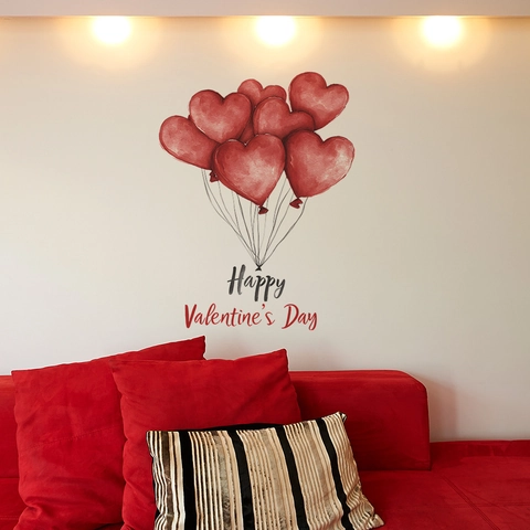 Happy Valentine's Day Herzballon Wandtattoo PVC Selbstklebend Abnehmbar Aufkleber Für Schlafzimmer Deko Rot Aquarell Stil