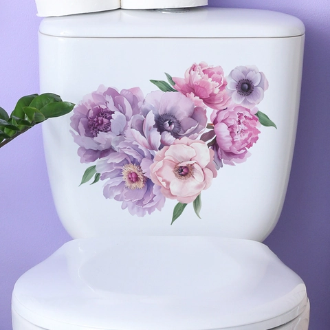Aquarel Pioenroos Anemoon Bloem Toiletdeksel Sticker Verwijderbare PVC Waterdichte Muursticker Voor Badkamer Decor