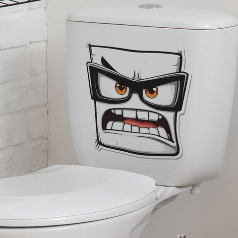 Pegatina de Inodoro Creativa Divertida Cara de Dibujos Animados Enojada PVC Impermeable Removible Calcomanía de Pared para Baño Cara Cuadrada