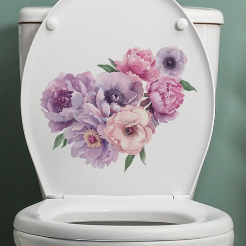 Aquarel Pioenroos Anemoon Bloem Toiletdeksel Sticker Verwijderbare PVC Waterdichte Muursticker Voor Badkamer Decor