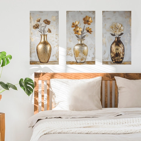 Goldene Blumenvase Falsche Fenster Wandtattoo Abnehmbare PVC Kunst Aufkleber Für Wohnzimmer Schlafzimmer Home Dekor Wandbild