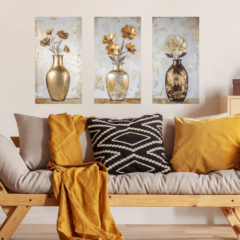 Goldene Blumenvase Falsche Fenster Wandtattoo Abnehmbare PVC Kunst Aufkleber Für Wohnzimmer Schlafzimmer Home Dekor Wandbild
