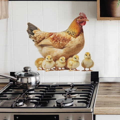 Realistic Hen And Chicks PVC Wall Decal Self Adhesive Animal Sticker For Kitchen Living Room Rural Home Decoration