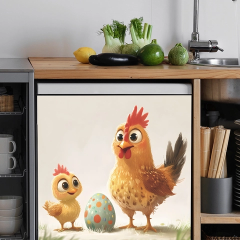 Cartoon Ostern Küken Henne Und Ei Wandtattoo PVC Selbstklebend Spülmaschine Ofen Aufkleber Für Küche Schlafzimmer Deko