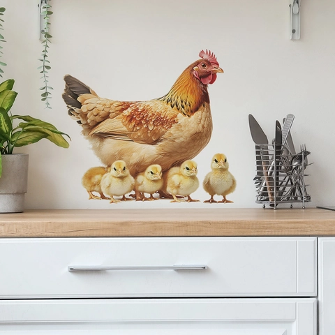 Realistic Hen And Chicks PVC Wall Decal Self Adhesive Animal Sticker For Kitchen Living Room Rural Home Decoration