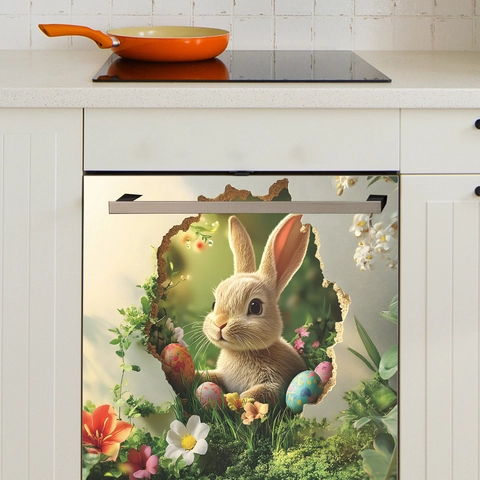Easter Rabbit 3D Broken Wall Sticker Fake Window Removable PVC Wall Decal For Bedroom Home Office Decor Printed Flower Eggs Pattern