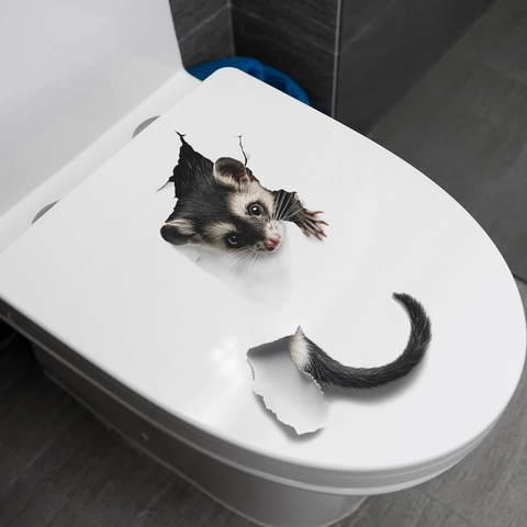 3D Realistische Opossum Toiletdeksel Sticker Waterdicht Zelfklevend PVC Badkamer Muur Decor Creatieve 3D Visuele Decoratie