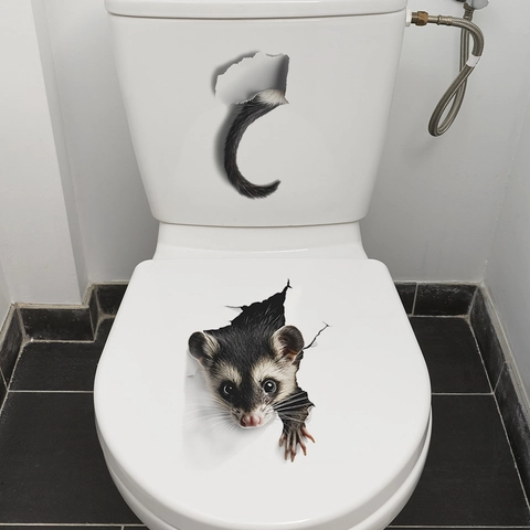 3D Realistische Opossum Toiletdeksel Sticker Waterdicht Zelfklevend PVC Badkamer Muur Decor Creatieve 3D Visuele Decoratie