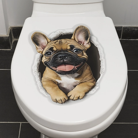 3D French Bulldog Toilet Sticker PVC Wall Decal Waterproof Animal Pattern For Bathroom Restroom Home Decoration Accessory