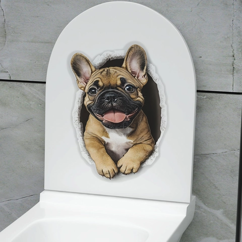 3D French Bulldog Toilet Sticker PVC Wall Decal Waterproof Animal Pattern For Bathroom Restroom Home Decoration Accessory