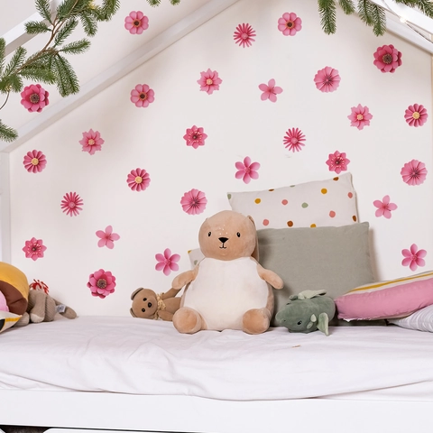 Adesivi Murali Fiori 3D Rosa PVC Autoadesivi Decalcomanie Floreali per Camera da Letto Soggiorno Guardaroba Casa