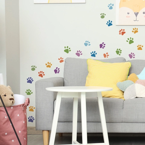 Pegatinas de Pared Coloridas con Huellas de Perro de PVC Autoadhesivas Removibles para Dormitorio Infantil Sala de Estar Hogar