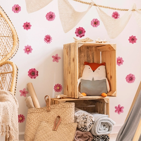 Adesivi Murali Fiori 3D Rosa PVC Autoadesivi Decalcomanie Floreali per Camera da Letto Soggiorno Guardaroba Casa