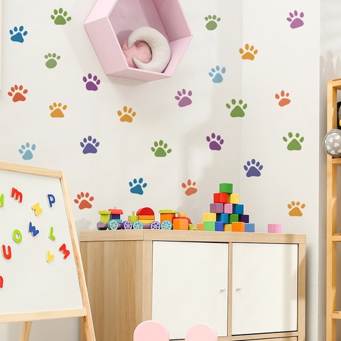 Pegatinas de Pared Coloridas con Huellas de Perro de PVC Autoadhesivas Removibles para Dormitorio Infantil Sala de Estar Hogar