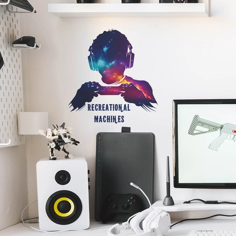 Gamer Silhouette Wall Sticker Galaxy Nebula Game Room Decor Removable PVC Self Adhesive Decal For Bedroom Dorm Living Room