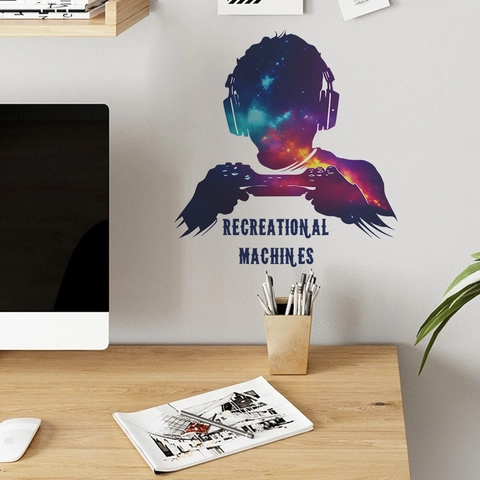 Gamer Silhouette Wall Sticker Galaxy Nebula Game Room Decor Removable PVC Self Adhesive Decal For Bedroom Dorm Living Room