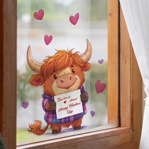 Valentinstag Hochlandkuh Wandaufkleber Mit Herzen True Love Is Eternal Abnehmbares PVC Dekor Für Wohnzimmer Schlafzimmer