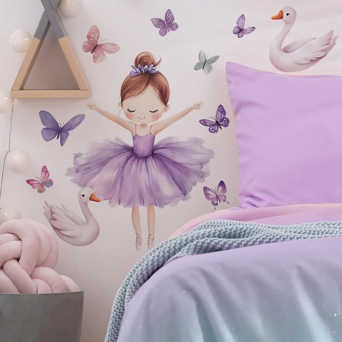 Aquarell Ballett Mädchen Wandaufkleber Mit Schwan Und Schmetterling Abnehmbare PVC Aufkleber Für Mädchenzimmer Schlafzimmer Dekor