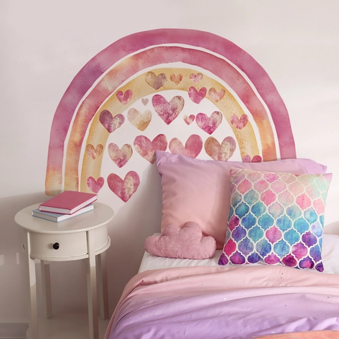 Adesivo da Parete Acquerello Arcobaleno Cuore PVC Autoadesivo Rimovibile per Cameretta Bambini Camera da Letto Decorazione Casa