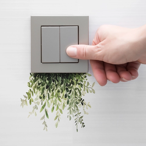 Adhesivo Para Interruptor Planta Verde Vid Acuarela Calcomanía Pared PVC Para Sala De Estar Dormitorio Impermeabile Removible