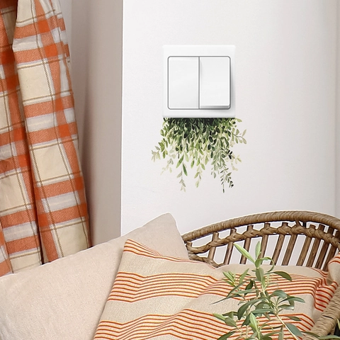 Adhesivo Para Interruptor Planta Verde Vid Acuarela Calcomanía Pared PVC Para Sala De Estar Dormitorio Impermeabile Removible