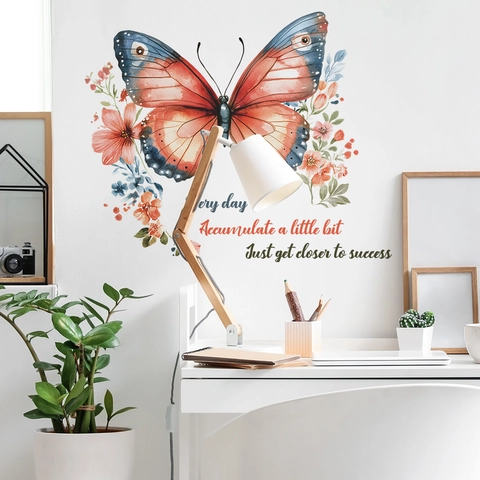 Watercolor Butterfly Flower Wall Stickers With Inspirational Quotes Removable PVC Decals For Bedroom Living Room Home Decor