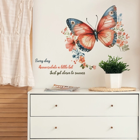 Watercolor Butterfly Flower Wall Stickers With Inspirational Quotes Removable PVC Decals For Bedroom Living Room Home Decor