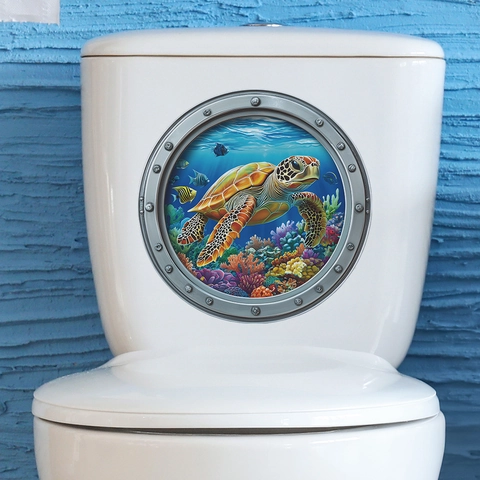 3D Submarine Porthole Sea Turtle Underwater World Bathroom Toilet Sticker Waterproof PVC Home Decor Wall Art Decal
